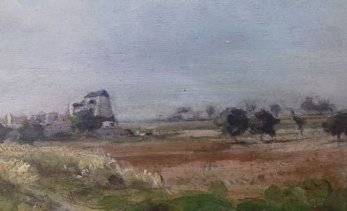 fig 1. Cloud study, wide landscape, French 19th Century plein air master Henri Dutzschold oil on panel