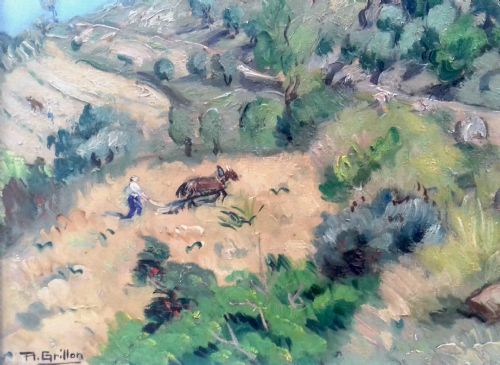 fig 2. Farming on the hills near Lagrasse, South of France, Corbieres summer landscape, Roger Grillon, 1935 oil on canvas
