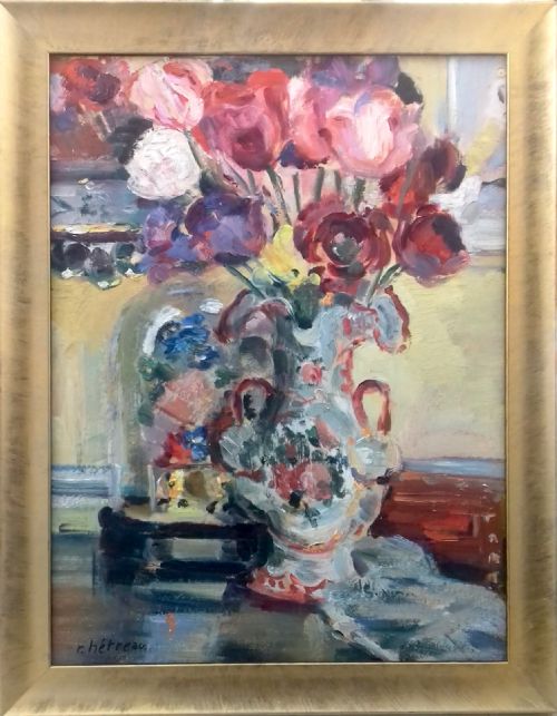fig 1. Flowers, An Enchanted World, Floral Still Life by French Rémy Hétreau ca. 1935 oil on board