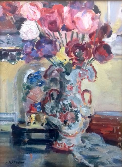 fig 3. Flowers, An Enchanted World, Floral Still Life by French Rémy Hétreau ca. 1935 oil on board