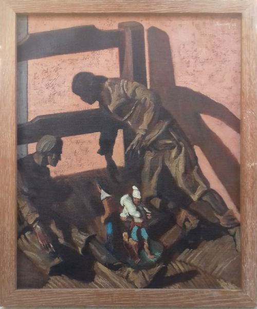 fig 1. The most unusual Christmas painting! Provence the South of France, Still Life with Santon figures, 1942 oil on canvas