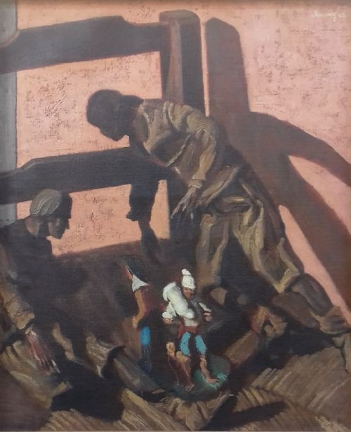 The Most Unusual Christmas Painting! Provence the South of France,  Still Life with Santon Figures, 1942 Oil on Canvas