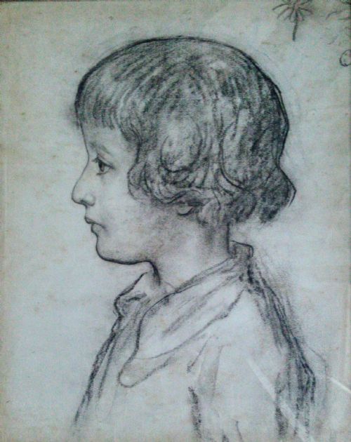 Childhood Innocence: The Resolute Parisian Girl Antique French Portrait of a Child Drawing