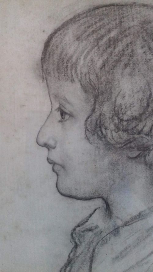 fig 1. Childhood innocence: the resolute Parisian girl antique French portrait of a child drawing