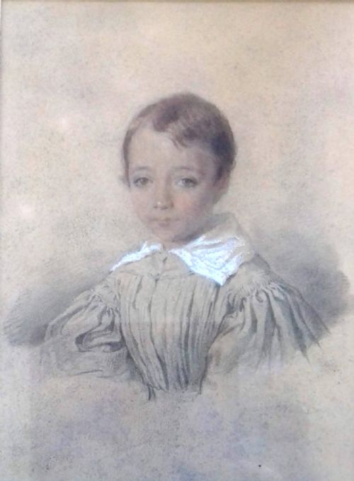 A Boy with a White Collar, French Romanticist Portrait 1836 Antique Early 19th Century Drawing