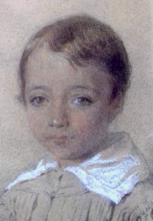 fig 1. A boy with a white collar, French Romanticist portrait 1836 antique early 19th century drawing