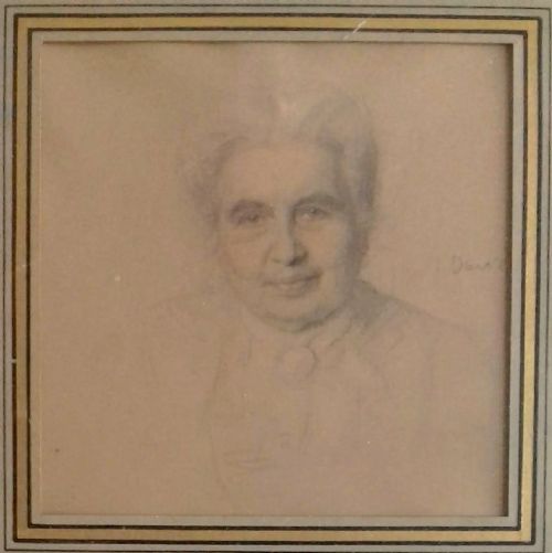 A Lady of Quality, Antique French Miniature Portrait Drawing Circa 1850-60