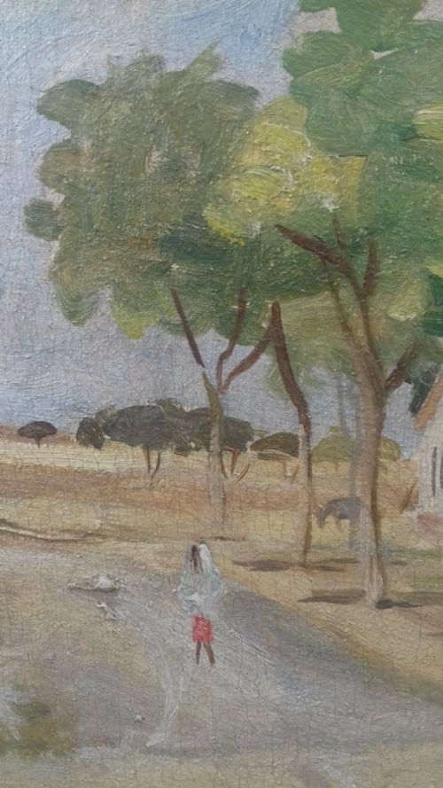 fig 1. Crossroads, Algeria 1938 North African orientalist antique oil on canvas by Miloud Boukerche