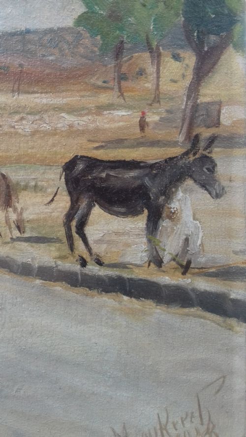 fig 2. Crossroads, Algeria 1938 North African orientalist antique oil on canvas by Miloud Boukerche