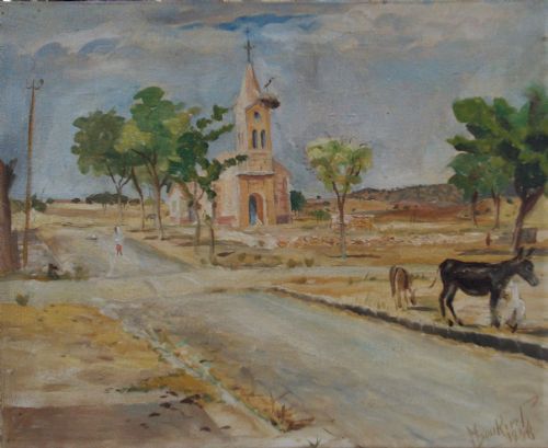 Crossroads, Algeria 1938 North African Orientalist Antique Oil on Canvas by Miloud Boukerche