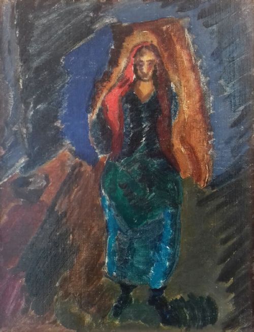 The Shawl, Walking Figure, Ca 1920: French Fauve Colourist Study Oil on Panel
