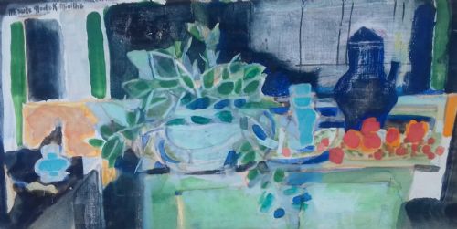 The French Country Kitchen Table  Antique French Colourist Mireille Glodek-miailhe Painting on Canvas with Exquisite Provenance
