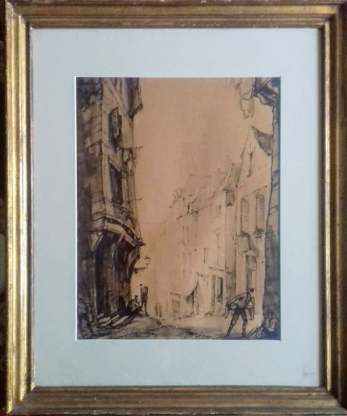 fig 1. Figures in Tonnerre French Art Deco period ink drawing by André Maire
