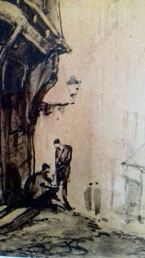 fig 3. Figures in Tonnerre French Art Deco period ink drawing by André Maire