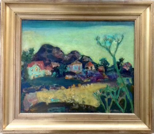 fig 1. Abstracted Landscape, the South of France French 1949 Fauve Expressionist Oil On Canvas by Yvette Alde (1911-1967)