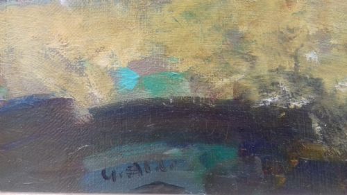 fig 3. Abstracted Landscape, the South of France French 1949 Fauve Expressionist Oil On Canvas by Yvette Alde (1911-1967)