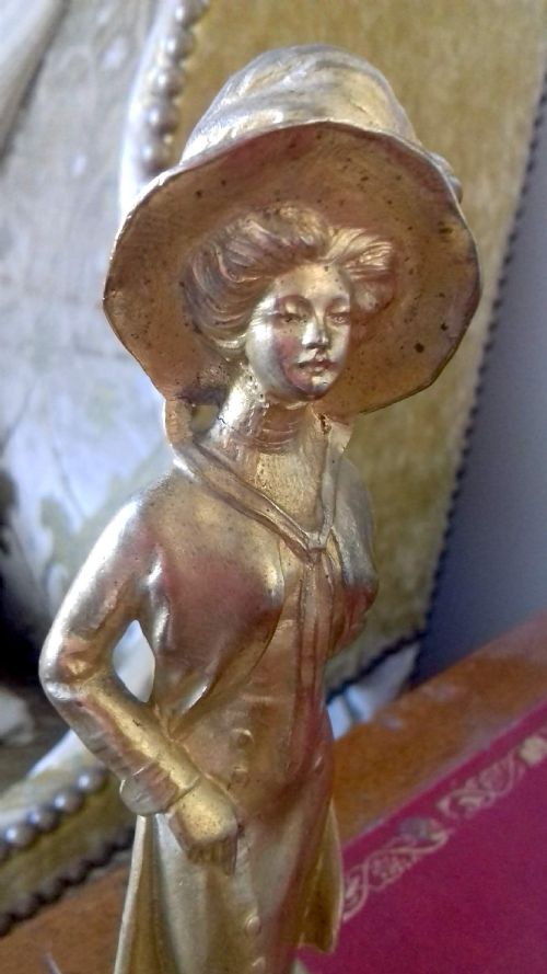 fig 1. French art nouveau ormolu gilt bronze sculpture elegant Parisian lady, 1909