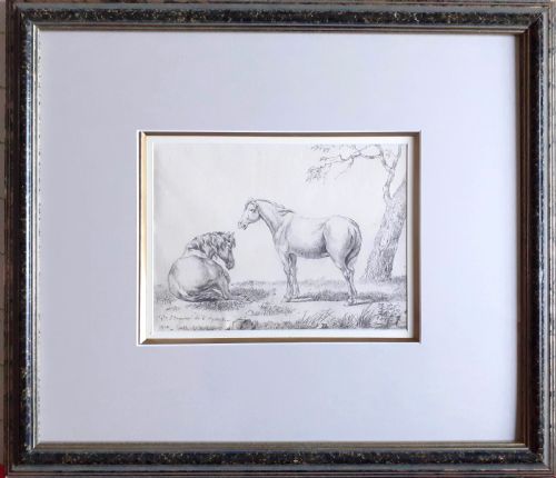 fig 2. Old Master drawing: French Equestrian 1810 two horses in a landscape Alexandre Pau de Saint Martin (1751-1820)