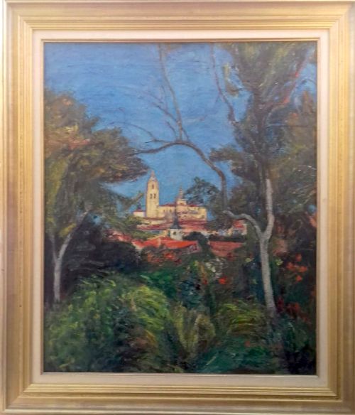 fig 1. Fauve Hillside village, 1932 Spain, expressionist Southern landscape by French René Thomsen oil on canvas