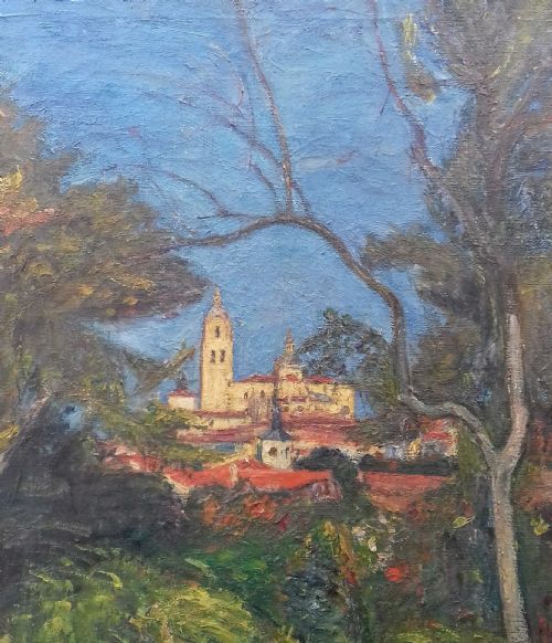 fig 2. Fauve Hillside village, 1932 Spain, expressionist Southern landscape by French René Thomsen oil on canvas