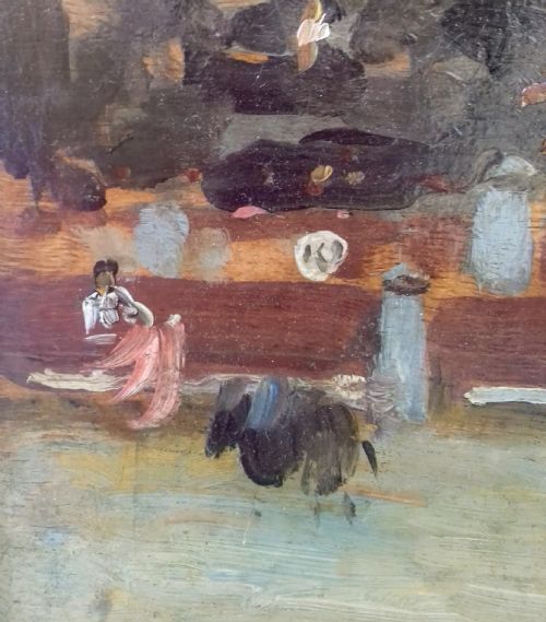 fig 2. Pointillist Corrida, Provence South of France circa 1900 antique French oil on panel Feria Bullfighting