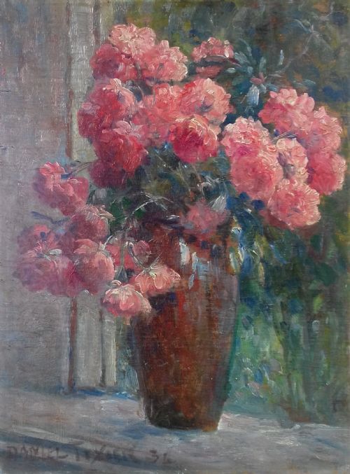 French Impressionist Floral Still Life, Garden Flowers, Roses 1934