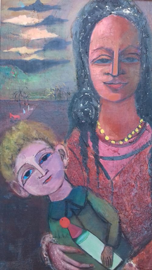 MASTERPIECE MODERNIST BLACK MADONNA MOTHER AND CHILD 1943 AMERICAN RUSSIAN NEW YORK TSCHACBASOV 18991984 - ADDITIONAL PHOTO 1