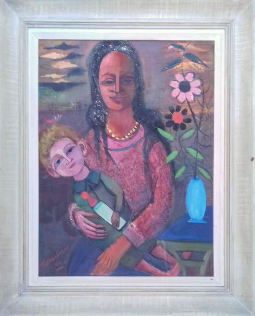 MASTERPIECE MODERNIST BLACK MADONNA MOTHER AND CHILD 1943 AMERICAN RUSSIAN NEW YORK TSCHACBASOV 18991984 - ADDITIONAL PHOTO 5