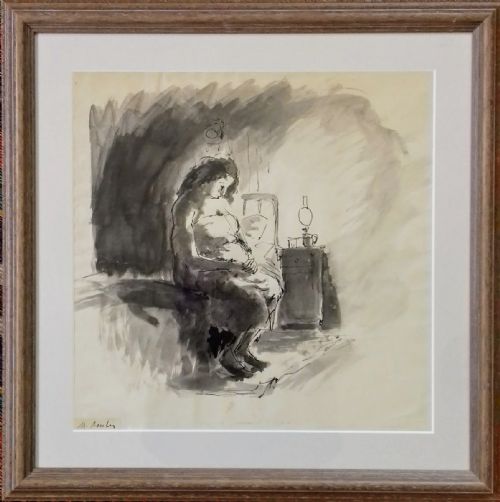 fig 2. Reflection, the pregnant girl, ca 1915 Camden Town Group artist Maurice Asselin, ink on paper