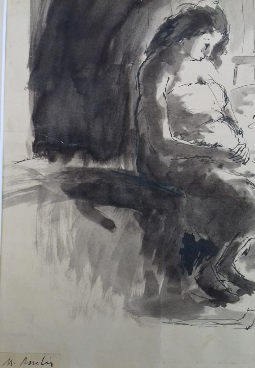 fig 3. Reflection, the pregnant girl, ca 1915 Camden Town Group artist Maurice Asselin, ink on paper