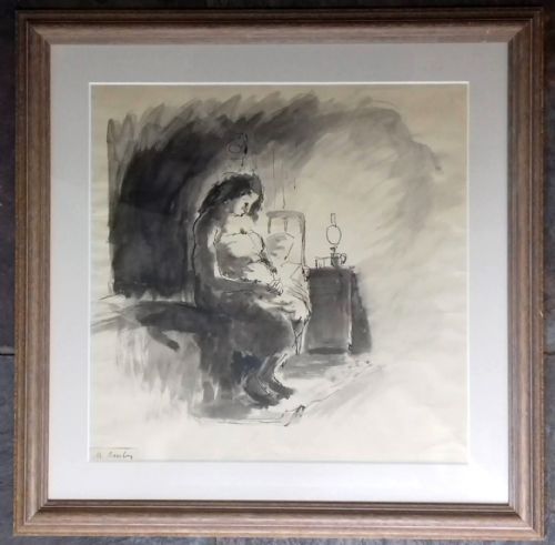 fig 6. Reflection, the pregnant girl, ca 1915 Camden Town Group artist Maurice Asselin, ink on paper