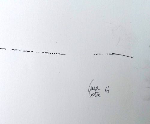 fig 2. Elegant Modernist tree study, farmhouses, mid 20th Century French ink line drawing