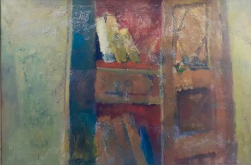 The Bookshelf, 1961 Modernist, Exquisite Provenance French Expressionist Oil on Canvas