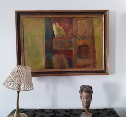 fig 1. The bookshelf, 1961 Modernist, exquisite provenance French expressionist oil on canvas