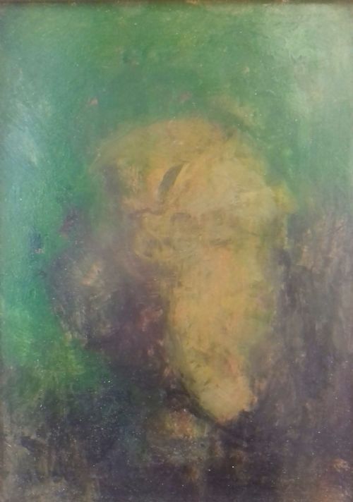 Enigmatic Errant Figure, Symbolist Surrealist Half Profil French Expressionist Oil on Panel
