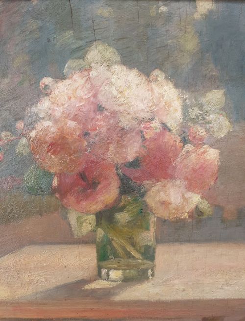 fig 2. Flowers in a garden table graceful elegant 1920s modernist French Lyons Floral Still Life oil on board
