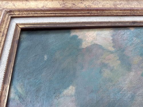 fig 4. Flowers in a garden table graceful elegant 1920s modernist French Lyons Floral Still Life oil on board