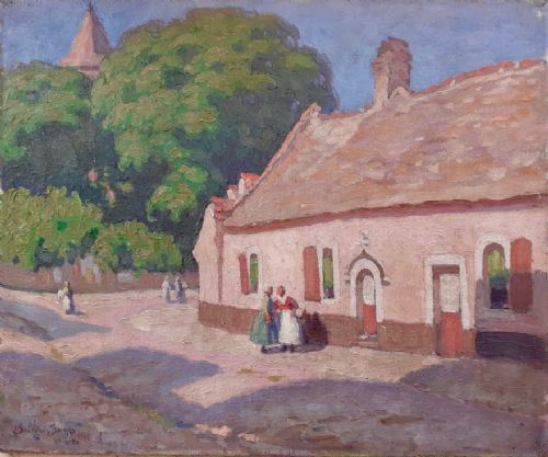 Village Life, Country Scene 1915, Nabis Colourist French Post Impressionist Oil on Canvas