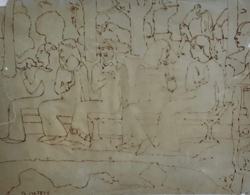 Taiti Market Day Manner of Gauguin Circa 1900 Ta Matete Original Antique Ink Drawing
