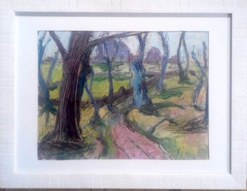 fig 1. The Chestnut Trees, abstracted landscape, 1946, French modernist mixed media gouache on paper