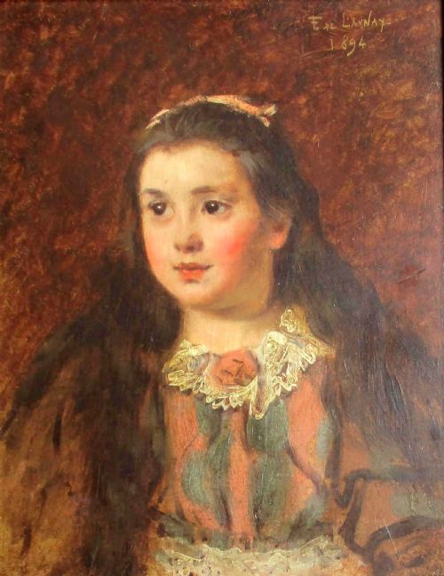 The Lace Collar Victorian French Belle Epoque Portrait, Little Girl Oil on Panel