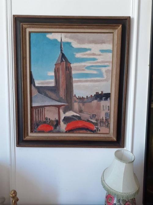 fig 1. Market Day, Camden town group futurist modernist composition, French antique oil on canvas