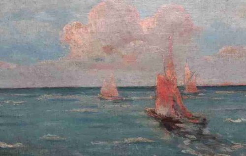 Sunny Climes, Sail Boats Near Venice, the Adriatic Sea Mediterranean Antique Marine Painting