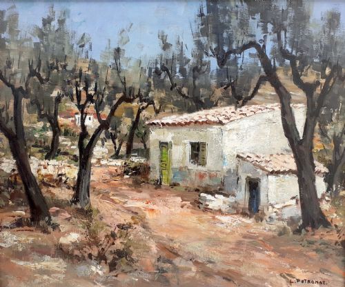 Provence, Farmhouse Among Olive Trees French Riviera Mediterranean Landscape Oil on Canvas, the South of France