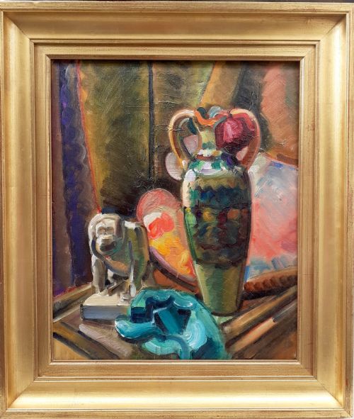 fig 1. Amphora and artist's palette: French fauve still life in jewel colours oil on canvas