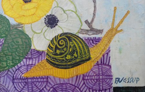 fig 1. The snobbish snail: a bright colourful modernist and whimsical oil on canvas by Australian Frederic Arthur Jessup