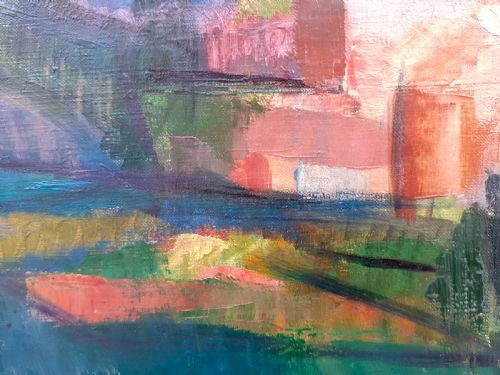 fig 2. Cezannian colourist Masterpiece: Mediterranean village bathed in light: French cubist oil on canvas