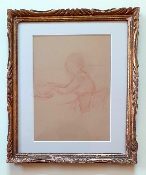 The Seated Girl, Red Chalk Drawing Sketch by Major French Post Impressionist Georges D'espagnat (1870-1950)
