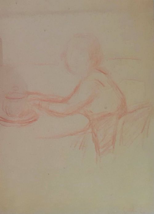 fig 1. The seated girl, red chalk drawing sketch by major French post impressionist Georges D'Espagnat (1870-1950)