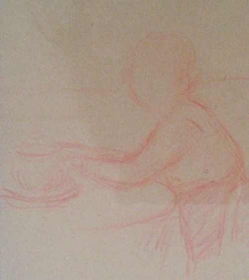 fig 3. The seated girl, red chalk drawing sketch by major French post impressionist Georges D'Espagnat (1870-1950)